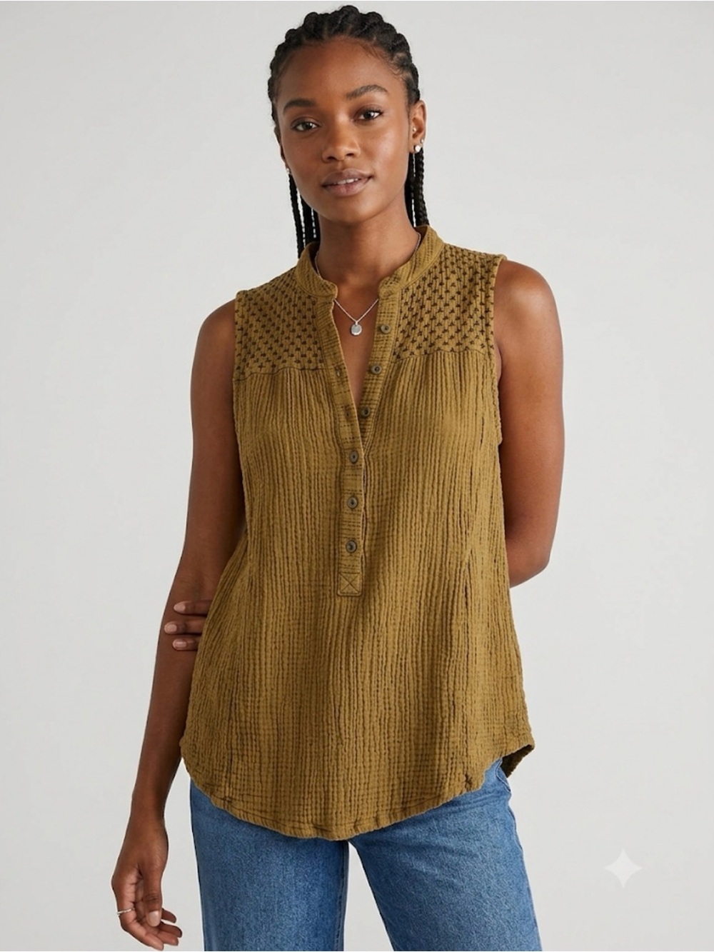 Anthropologie Sleeveless Textured Henley Blouse